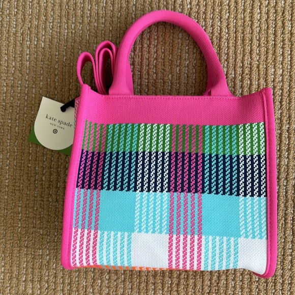 Kate Spade x Target Plaid Knit Crossbody Shoulder Bag Pink Green Blue NWT - Picture 2 of 8